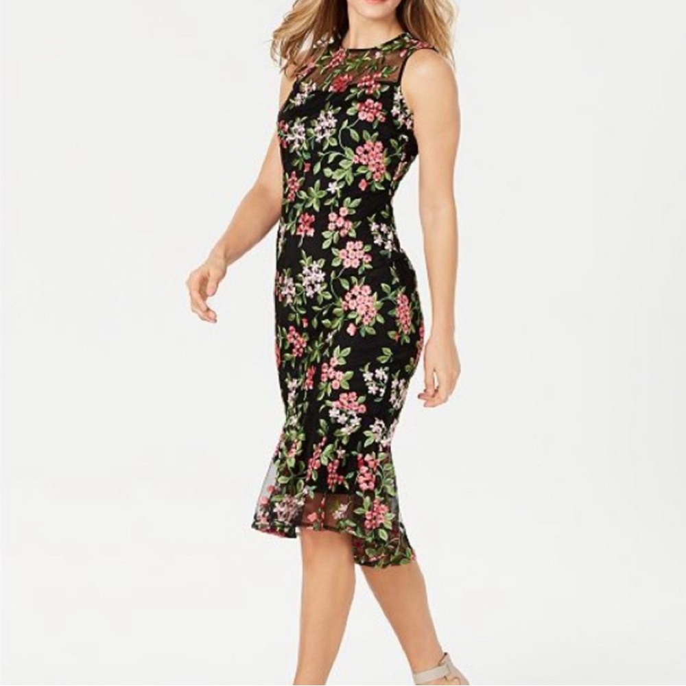 Calvin Klein Floral Embroidered Sleeveless Sheath Romantic Dress size 6